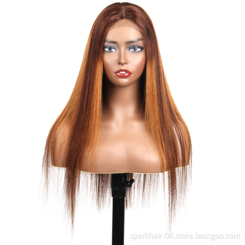 SPARK Highlight Lace Closure Human Hair Wigs for Black Women Brazilian Hair lace Brown Blonde Mixed Colored Wig Pre Plucked